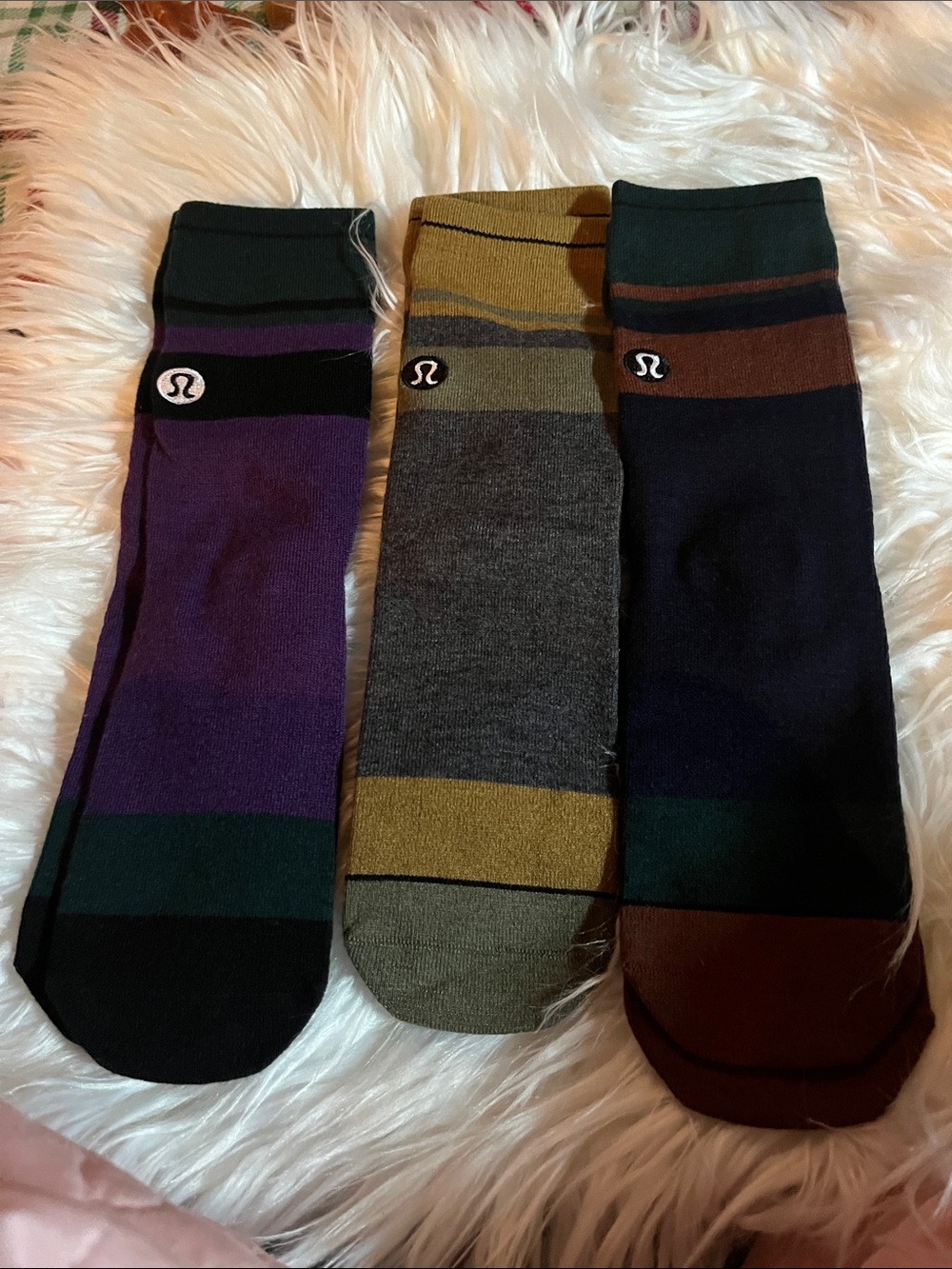 lululemon athletica Men’s Striped Crew Socks - Purple, Gray & Green (3 Pack)